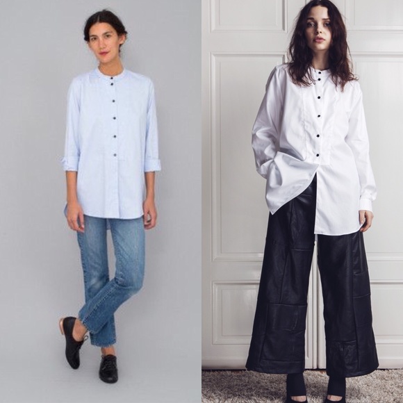 Rodebjer Tops - ✨Rodebjer Lux Pale Sky Button Down Tuxedo Shirt✨